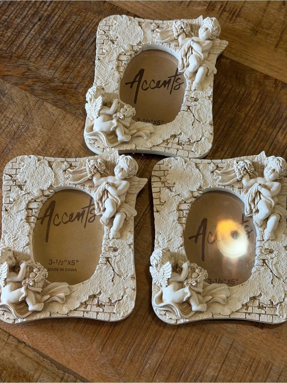 Set Of 3 New Accents Photo Frame Relief Angel Cherubs Renaissance 3.5”x 5”
